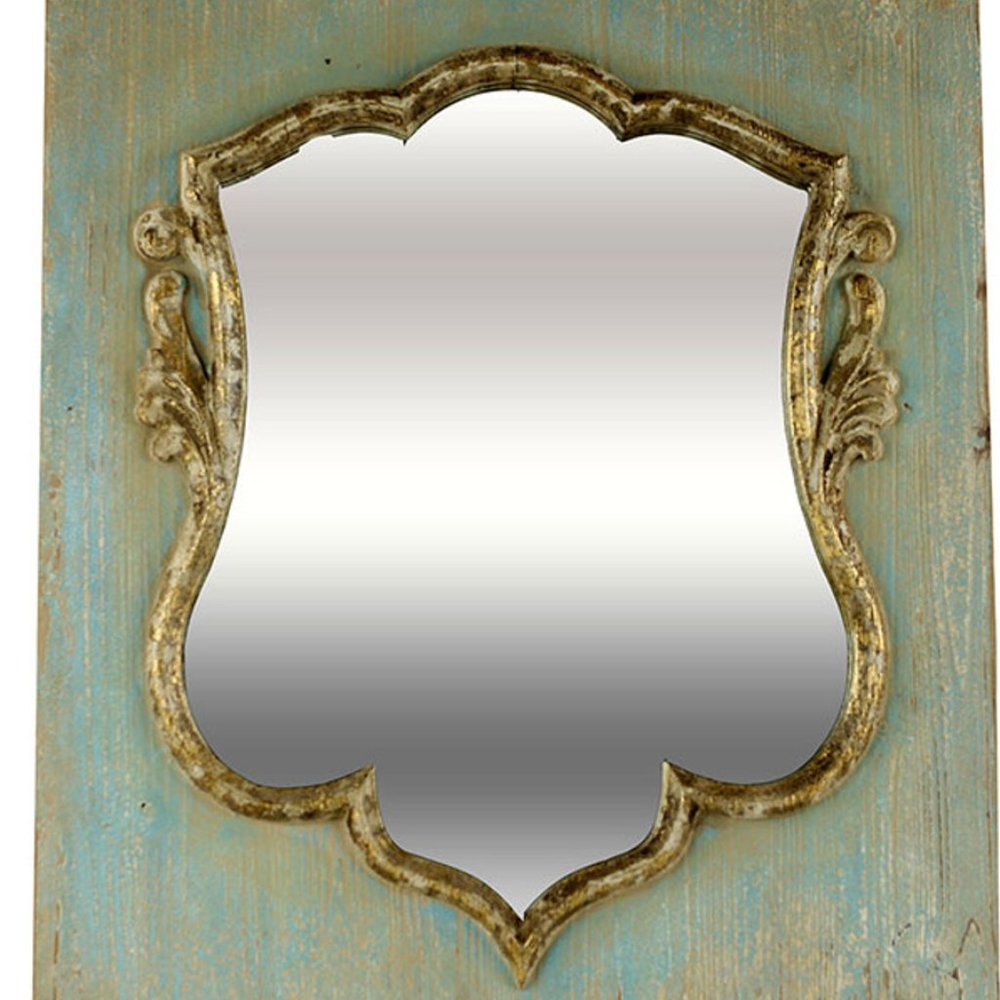 Antique Style Wood Shield Mirror